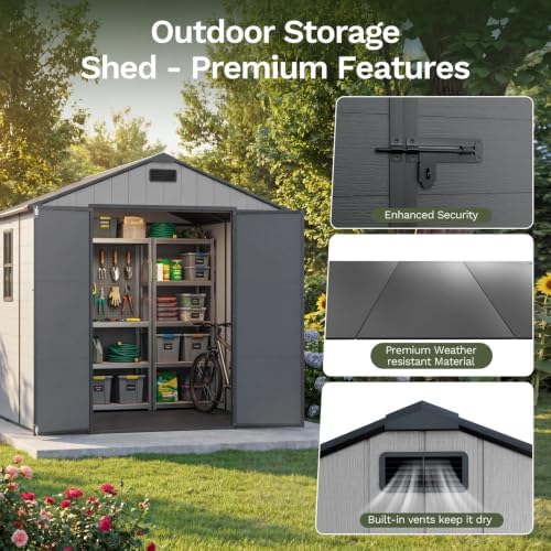 patiowell 8x10 ft resin outdoor storage shed with, side view