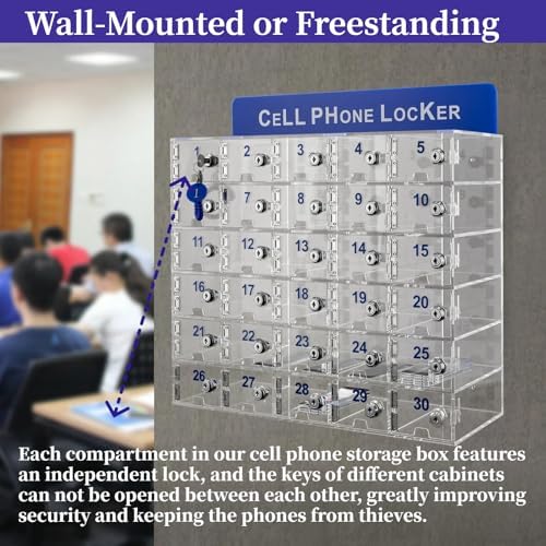 30 slots acrylic clear cell phone locker box, side view