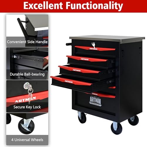 ryh 6 drawers rolling tool chest (black, 6-drawers, side view
