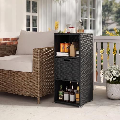 tangkula rattan outdoor storage cabinet, patiojoy outdoor wicker on a desk or shelf
