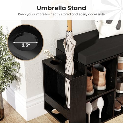 giantex shoe storage bench with umbrella stand, 10-cubby showing dimensions