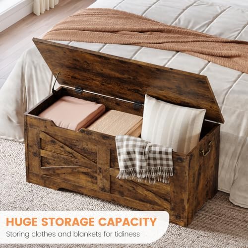 idealhosue 39.4" storage chest, wooden storage bench with, side view