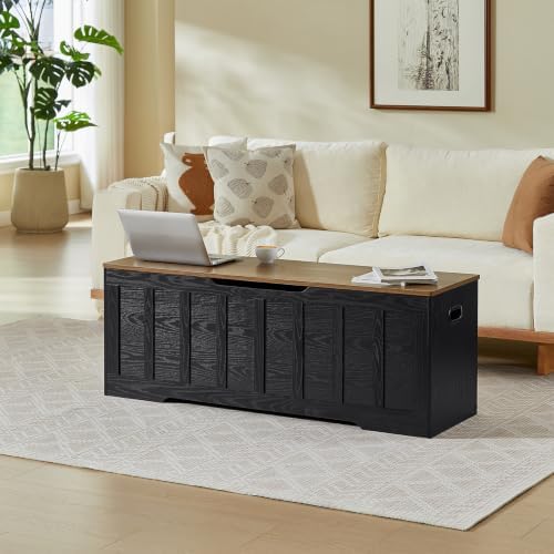 vankiley 51.2" storage chest extra large,wooden storage bench,black+brown shown in use