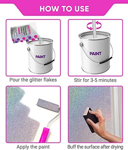 Levaka Glitter Paint Additive for Walls, Holographic Silver Glitter, 5.3oz | Glitter for paint, mixes into any emulsion for painting walls and ceilings, 2 buffing pads, luminous interior finish