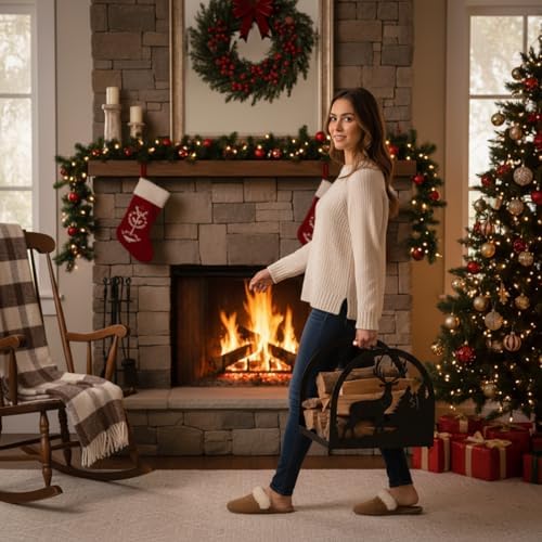 firewood carrier small firewood rack indoor with elk, view 9