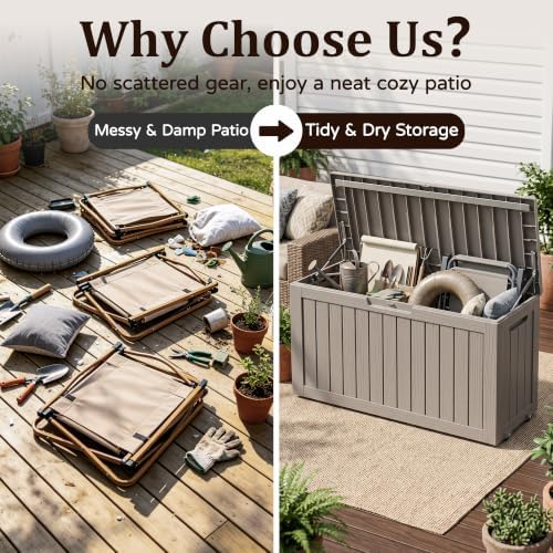 outdoor storage box,120 gallon lockable deck box with, side view