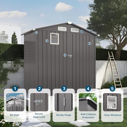 6x3.5 ft outdoor storage shed, small metal garden, side view