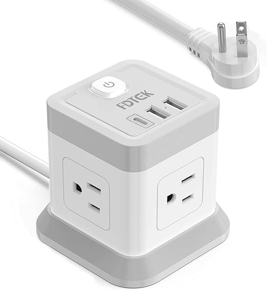 Power Strip with USB C, FDTEK Desktop Power Cube Strip, 10 FT Extension Cord by FDTEK