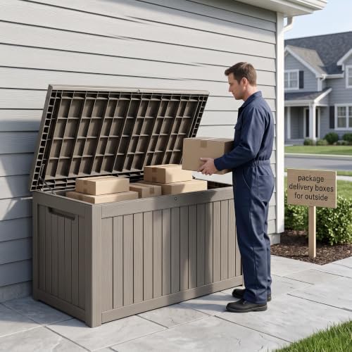 makino 198 gallon large resin outdoor storage box, side view