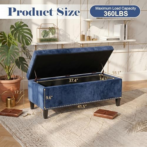 joveco 41" storage bench,tufted fabric storage ottoman with shown in use