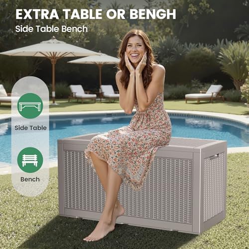 100 gallon storage box, waterproof resin deck box, side view