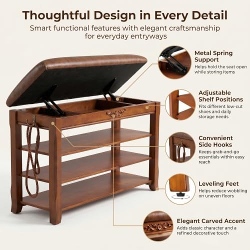 solid wood shoe rack bench entryway storage with, front angle view