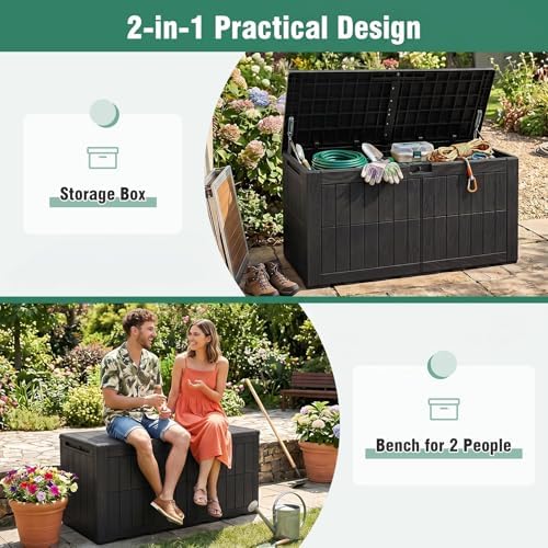 tangkula 100 gallon outdoor storage box with lockable, close-up detail
