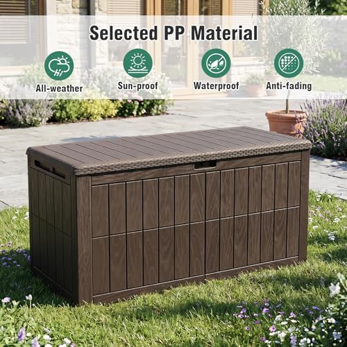 tangkula 120 gallon waterproof outdoor storage box with showing dimensions