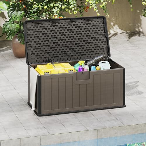 giantex 100 gallon deck box, waterproof resin box, front angle view