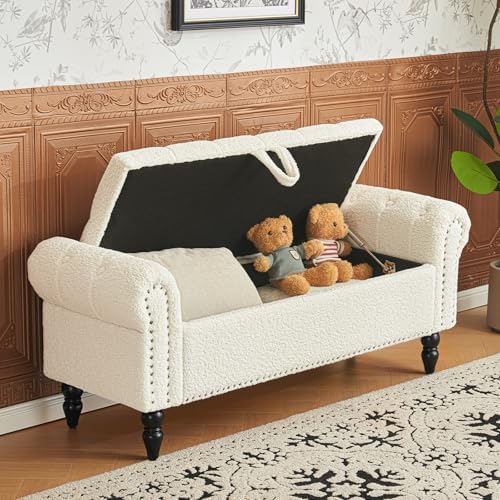 furniliving modern storage ottoman bench, sherpa ottoman end, view 9