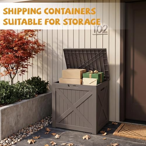 40 gal outdoor storage box waterproof lockable deck, front angle view