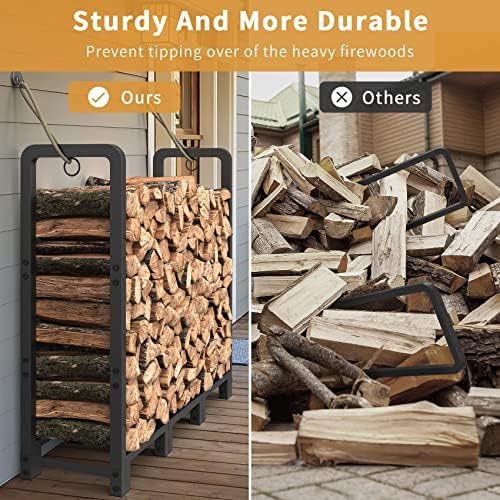 mr ironstone 4ft firewood rack outdoor indoor, upgraded, side view