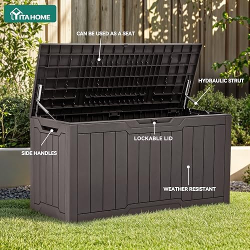 yitahome 80 gallon resin deck box, side view