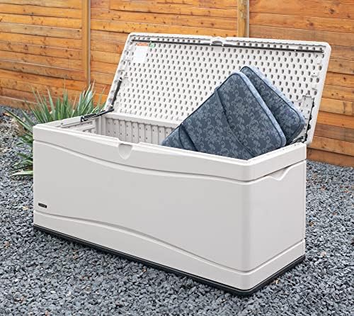 lifetime 60040 deck box, 130 gallon, desert sand, close-up detail