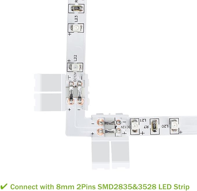 LightingWill 10pcs Pack L Shape Solderless Snap Down 2Conductor LED Strip - Image 3