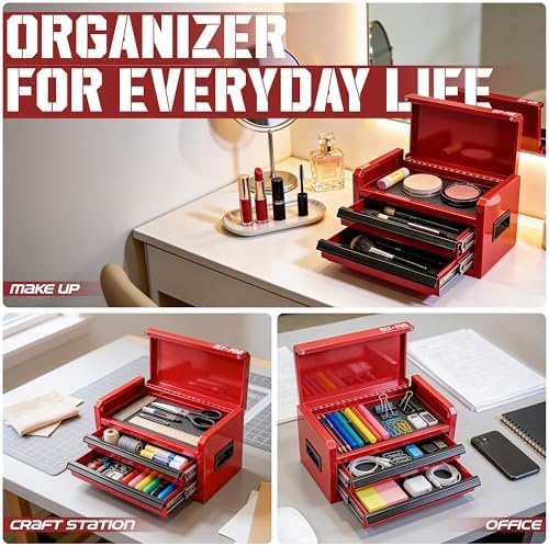 mini toolbox with 2 drawers and top storage on a desk or shelf