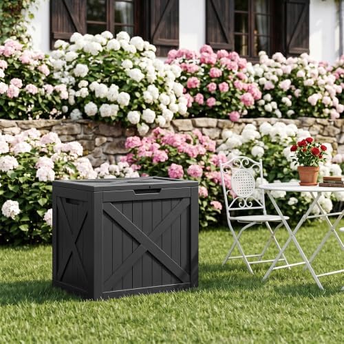 rojik 56 gal waterproof deck box, compact outdoor on a desk or shelf