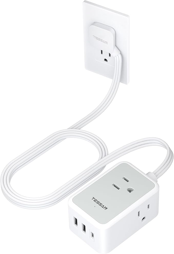 TESSAN Small Flat Plug Power Strip, Ultra Thin Extension Cord by TESSAN