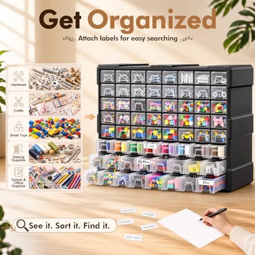 64-drawer organizer craft organizers and storage with dividers, close-up detail