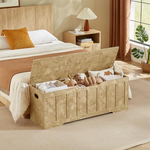 vankiley 51.2" storage chest extra large,wooden storage bench(rustic, side view