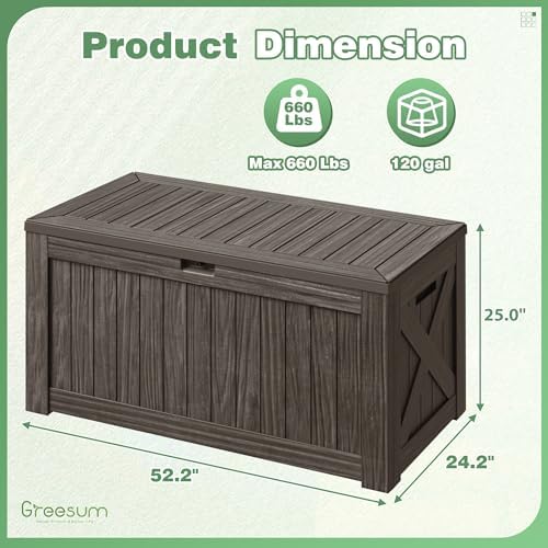 greesum outdoor storage box 120 gallon storage bin on a desk or shelf