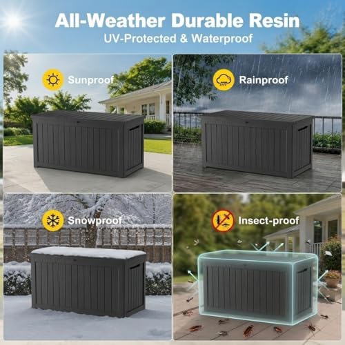 270 gallon outdoor storage box resin deck box showing dimensions