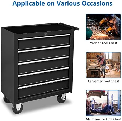 tuffiom 5-drawer rolling tool chest w/drawers & lock on a desk or shelf