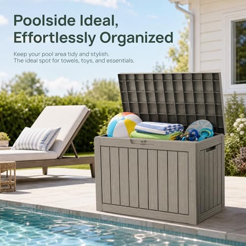 outdoor storage box resin deck box waterproof gray, side view