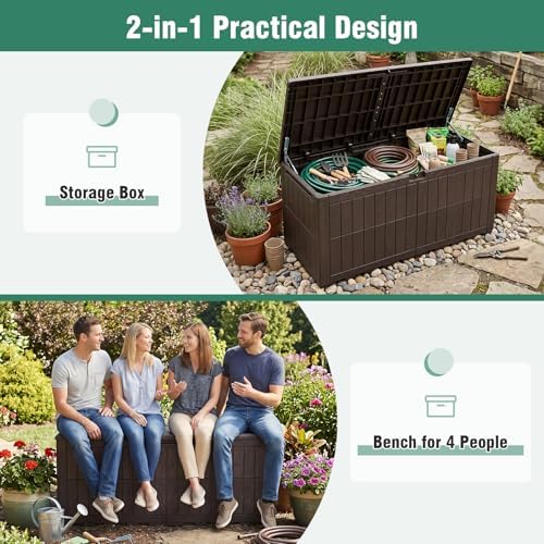 tangkula 180 gallon outdoor storage box with lockable, close-up detail