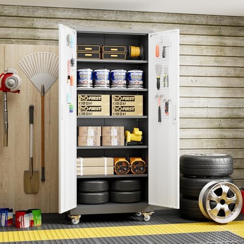 aobabo upgrade 71h''*32''w*16''d metal garage storage cabinet with shown in use