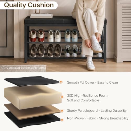 yatiney shoe bench with cushion, entryway bench with showing dimensions