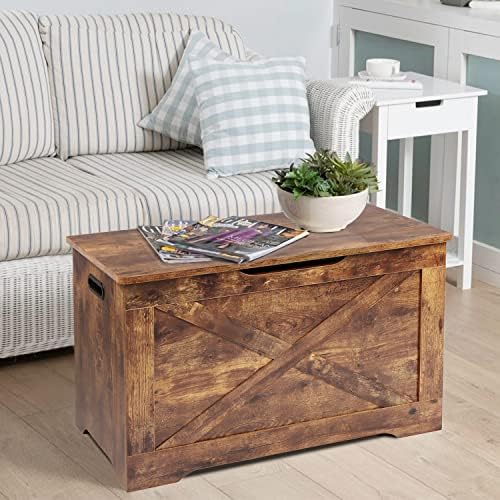 timberer 31.5" storage chest, wooden storage bench, entryway on a desk or shelf