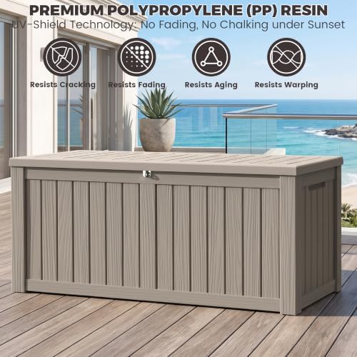 outdoor storage box,150 gallon waterproof deck box [upgraded, side view