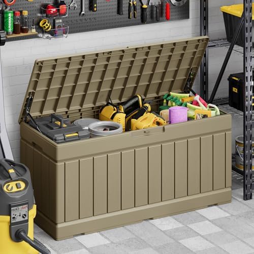 devoko 78 gallon deck box, waterproof resin outdoor, side view