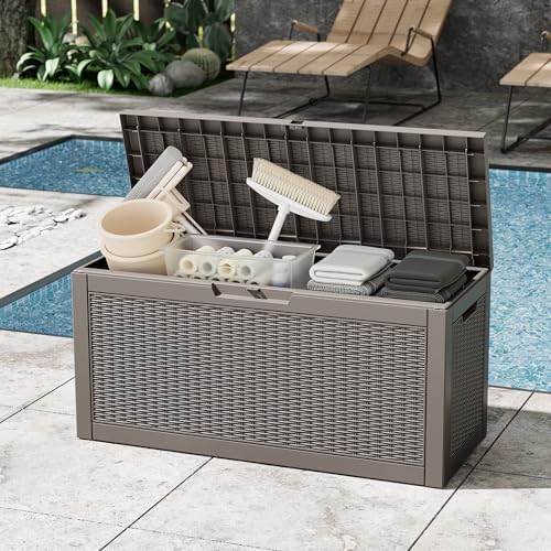 outdoor storage box, resin deck boxes indoor and, front angle view