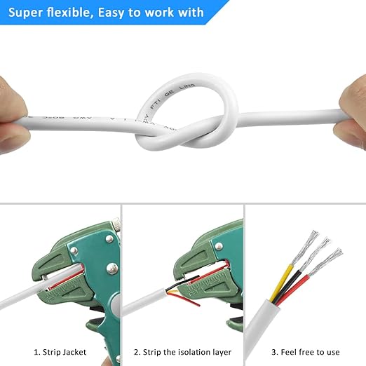 DEKIEVALE 16 Gauge 3 Conductor Electrical Wire, 32.8FT White Stranded Low - Image 5