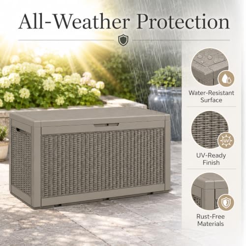 outdoor storage box resin deck box waterproof brownwicker, side view