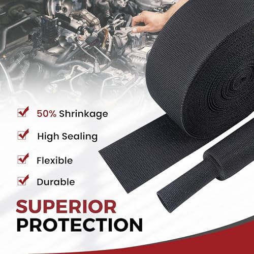 2:1 Ratio Heat Shrinkable Braided Wiring Sleeving 1/4" ID-88ft | Heat Resistance Abrasion Flexibility Harness Wrap Cable Woven Wire Loom for Automotive Hose/Cord Cover/Electrical Sheathing