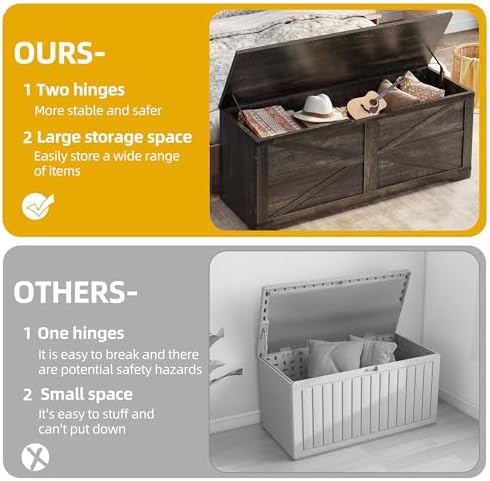 dwvo storage bench, 47.2" farmhouse storage chest with showing dimensions