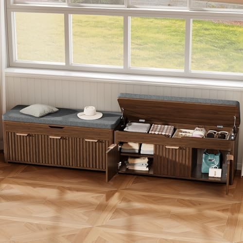 37.4" w shoe bench with storage, lift top, front angle view