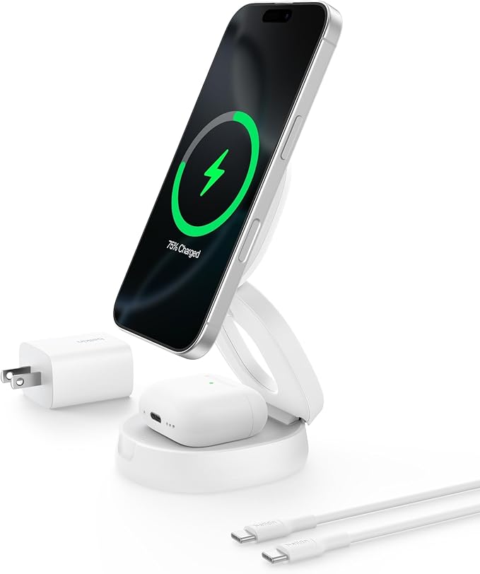 Belkin MagSafe Charger Compatible, 2-in-1 Qi2 Wireless Charging Station 15W by Belkin