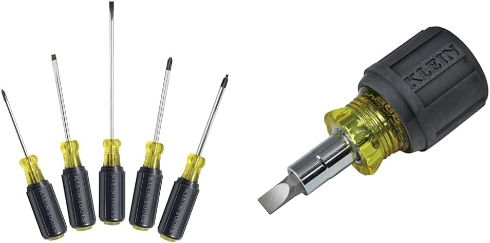 Klein Tools 5-Piece Screwdriver Set and 6-in-1 Stubby Screwdriver/Nut Driver Bundle with Phillips, Slotted, and Square Drivers