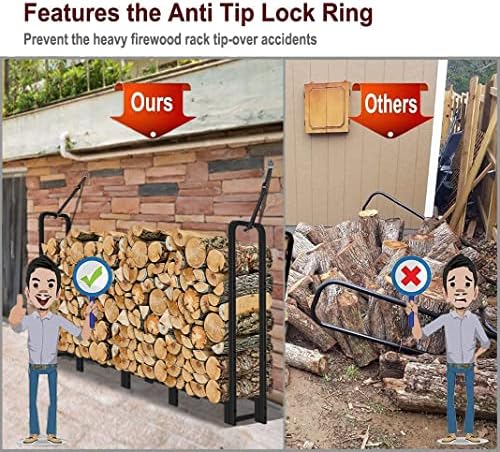 firewood rack outdoor 8ft heavy duty logs holder, side view