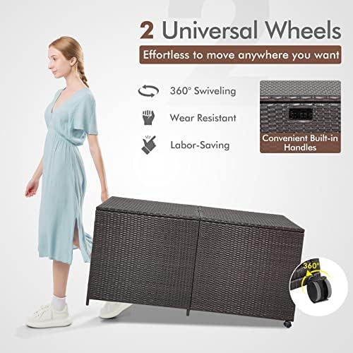 relax4life 175-gallon outdoor storage box, wicker rattan outside, close-up detail